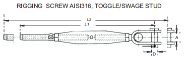 RIGGING SCREW AISI316,TOGGLE/SWAGE STUD