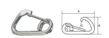 ASYMETRIC SNAP HOOK AISI316,WITH BENDED EYE,FLAT NOSE AND WIRE SPRING