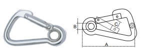 ASYMETRIC SNAP HOOK AISI316 WITH FLAT NOSE AND EYELET