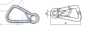 ASYMETRIC SNAP HOOK AISI316 WITH EYELET AND WIRE SPRING