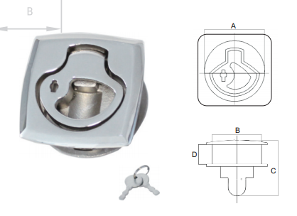 HATCH LATCH AISI316,SQUARE WITH LOCK AND KEY