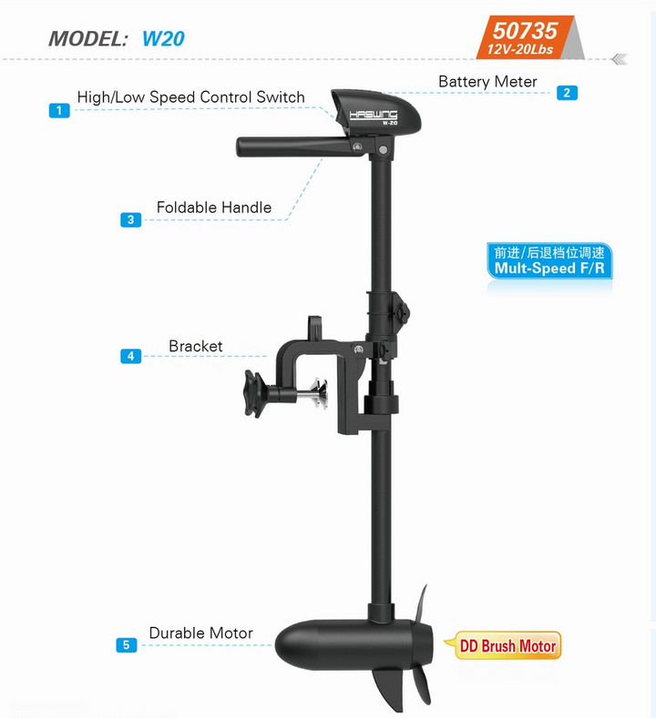 50713-100_B Haswing Protruar G Transom mount electric trolling motor 4HP/Brushless motor with gear box