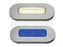 LED Oblong Courtesy Light,3x1-1/4, Highly Polished SS, Blue LED