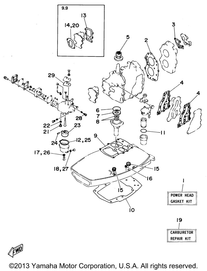 Yamaha 9.9-15HP2T outboard carburetor repair Kit Outboard accessories 6E7-W0093-01
