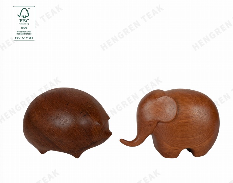 Teak piglet and teak elephant