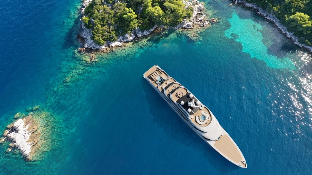This New 263-Foot Hybrid Superyacht Has a 2,100-Square-Foot Beach Club