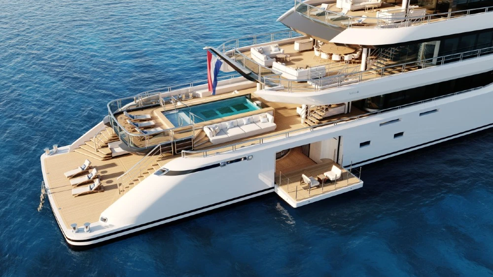 This New 263-Foot Hybrid Superyacht Has a 2,100-Square-Foot Beach Club