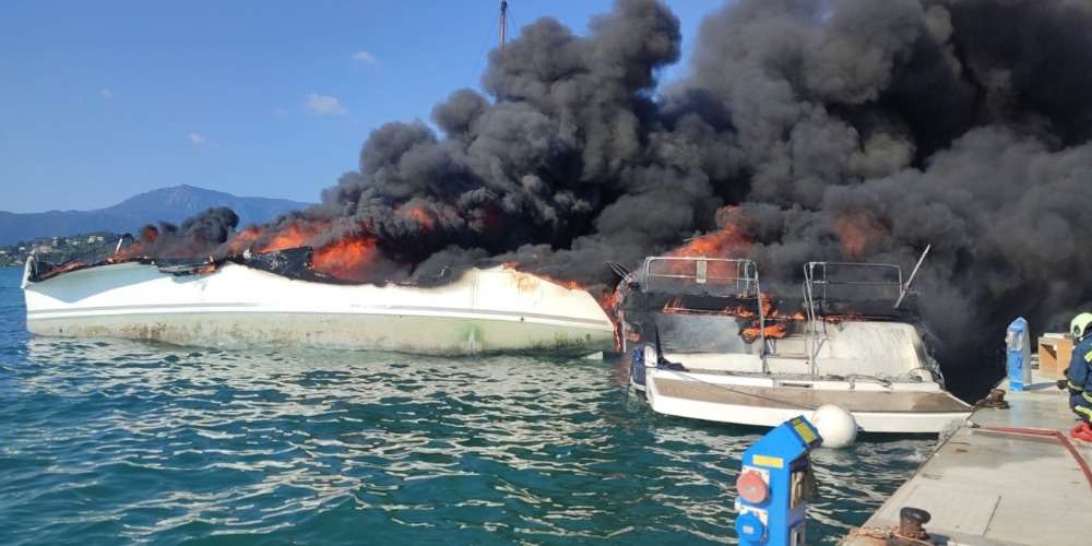 Classic sailing yacht catches fire in Corfu
