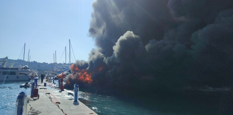 Classic sailing yacht catches fire in Corfu