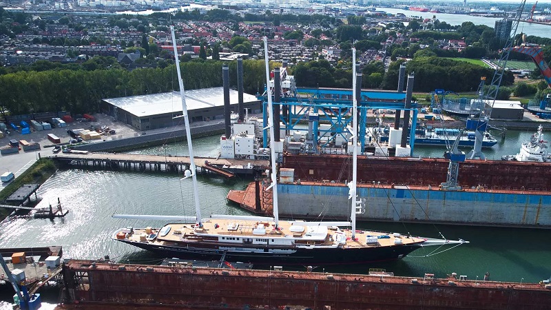 127m Oceanco Y721 awaits delivery in Rotterdam