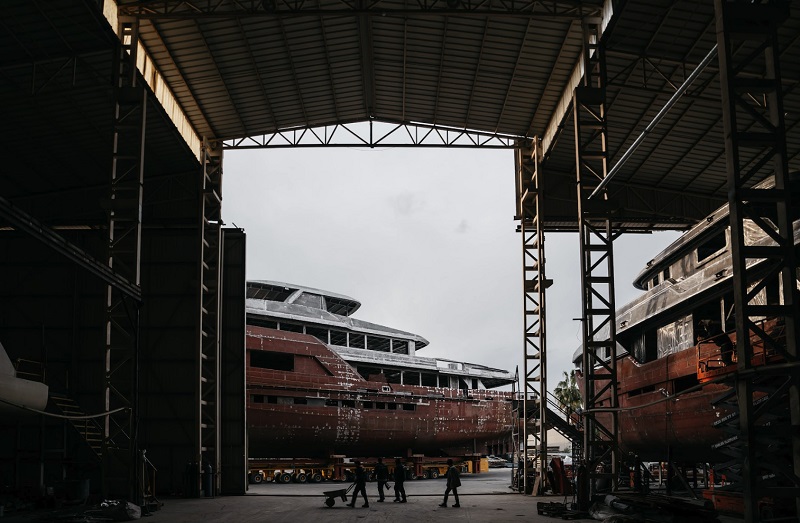 44m B145 Hull and Superstructure Joined by Bering Yachts