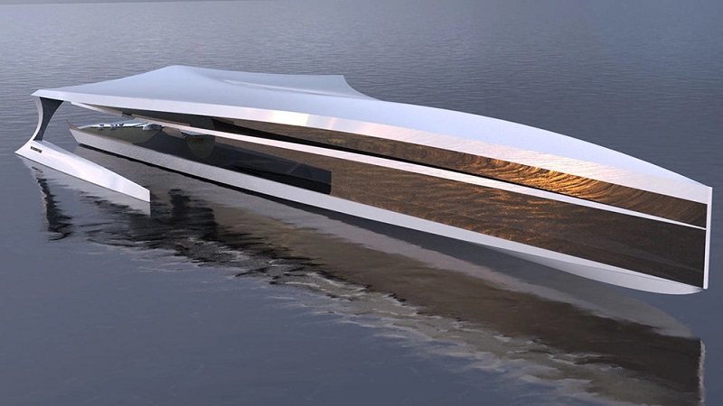 This Bonkers 427-Foot Trimaran Concept Has a Silhouette Inspired by a Bird Floating on Water