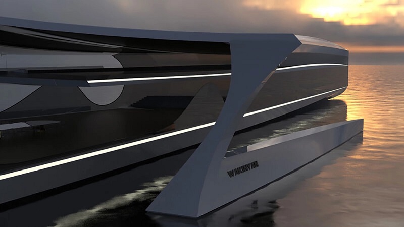 This Bonkers 427-Foot Trimaran Concept Has a Silhouette Inspired by a Bird Floating on Water