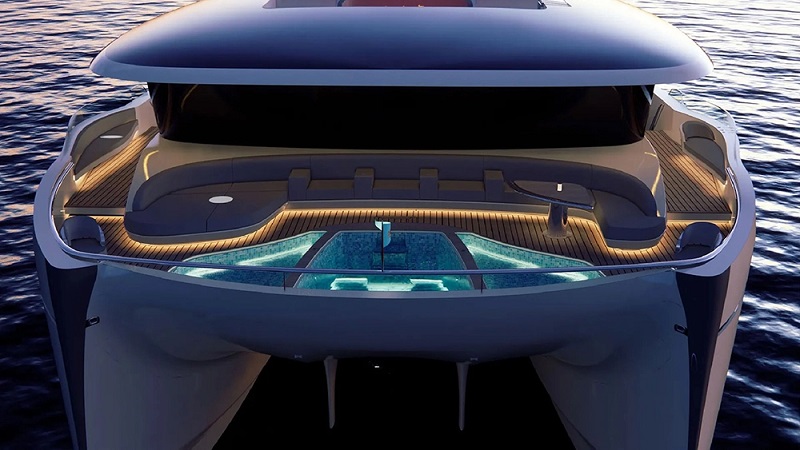 This 105-Foot Custom Catamaran Has a Striking Pool Sitting Between Its Two Hulls