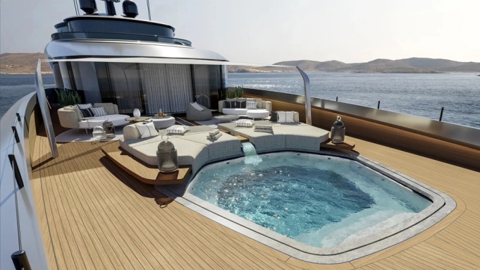 The 230-Foot Superyacht Has a Glass Owner’s Suite That Opens Onto a Swimming Pool