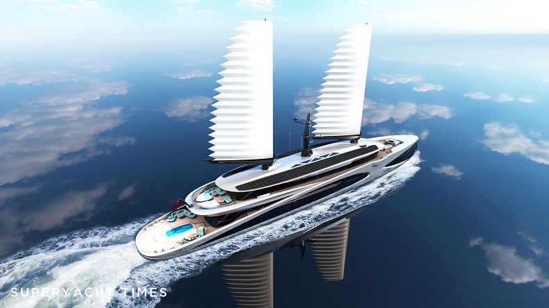 Introducing Amplitude: The 95m superyacht concept with two inflatable wing sails