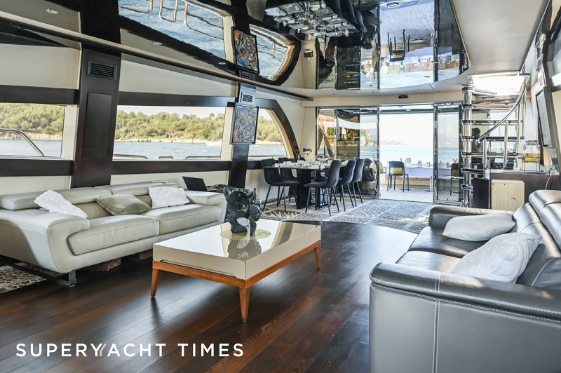 32m VBG superyacht Claremont featuring golden hull for sale