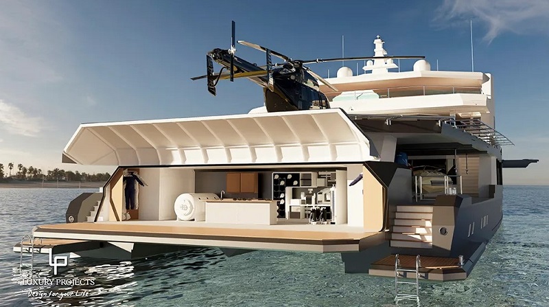 This New 150-Foot Support Catamaran Comes With a Nifty Fold-Out Garage