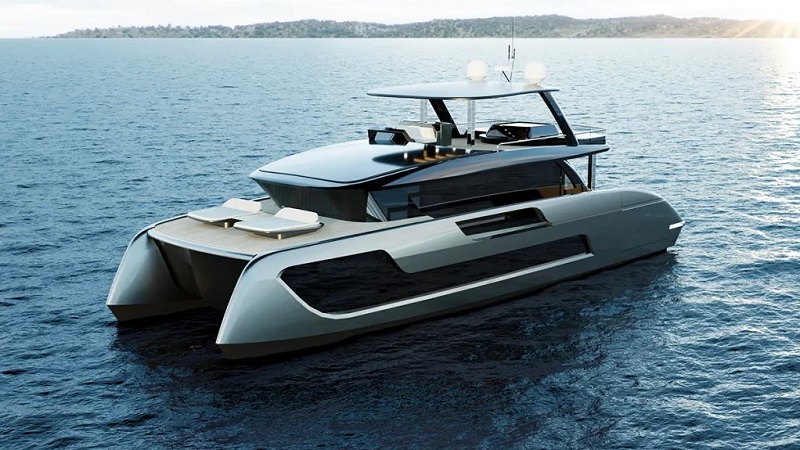 This New 77-Foot Hybrid Catamaran Has a Jet Ski Garage That Doubles as a Sun Pad