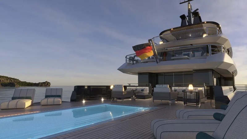 This New 164-Foot Hybrid Explorer Yacht’s Pool Can Transform Into a Helipad