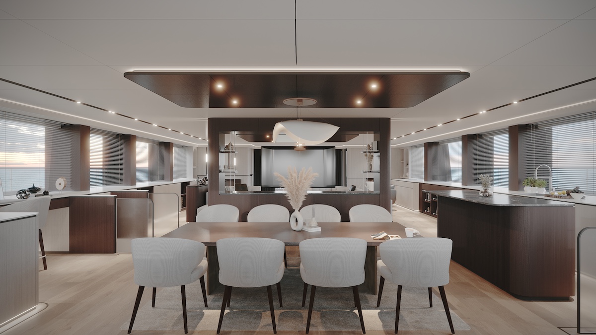 VisionF Yachts Reveals Interiors of New 30.7m Aluminum Catamaran