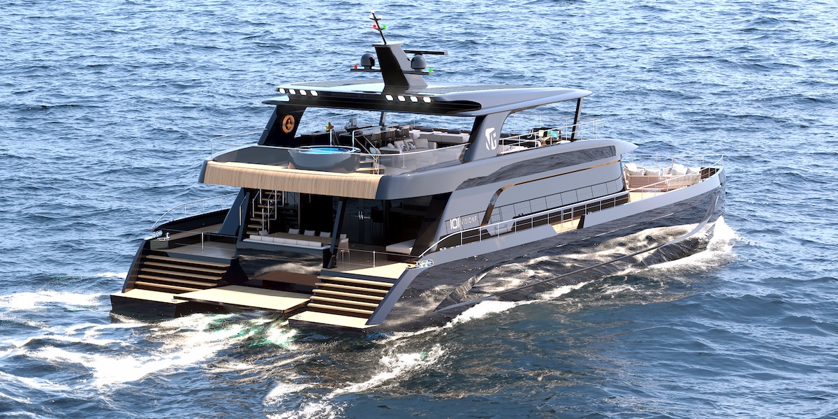 VisionF Yachts Reveals Interiors of New 30.7m Aluminum Catamaran