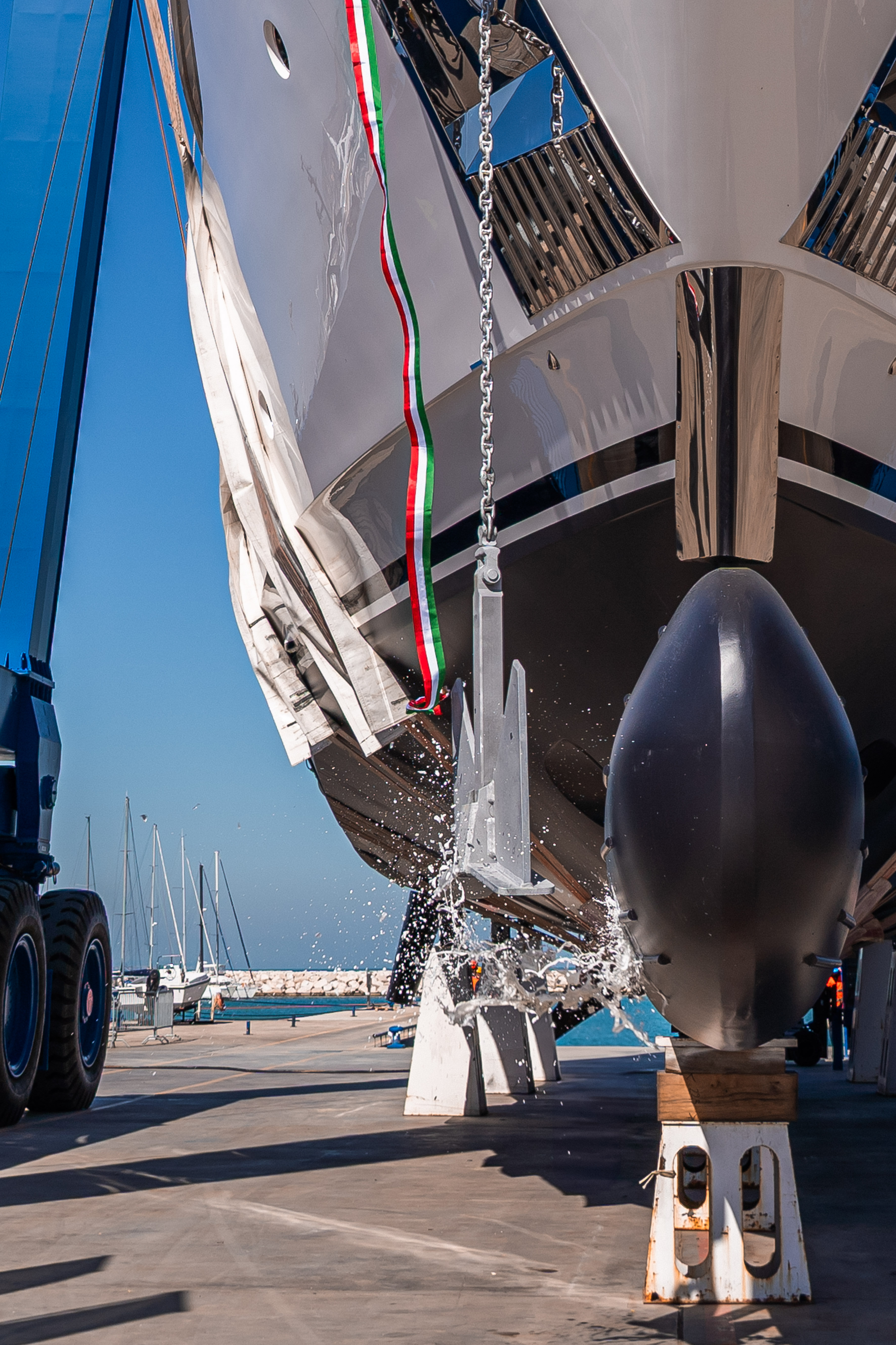 Third Custom Line Navetta 38 Hull Launched in Ancona July 18, 20251011