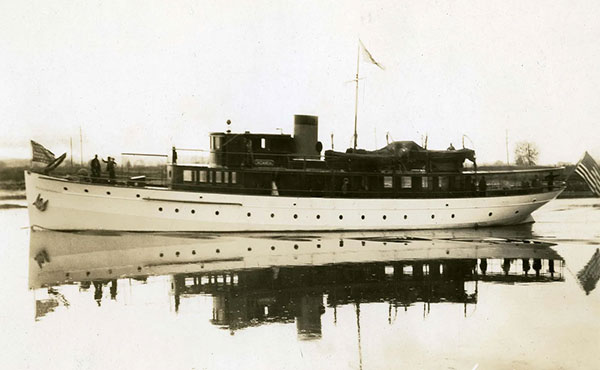 38m vintage Pusey yacht Acania undergoing full-scale restoration at Delta Marine