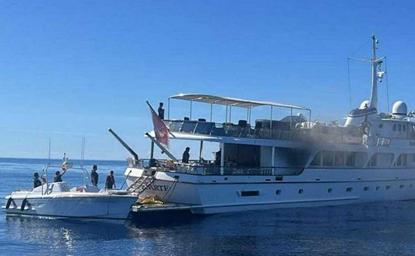 Classic motor yacht Espadarte damaged by fire off Italy