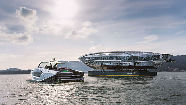 First 31m Tecnomar for Lamborghini 101 yacht moves to outfitting