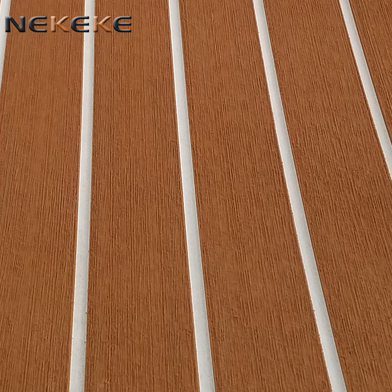 Hot sell NEKEKE light Brown and White Lines mat form China synthetic teak deck flooring