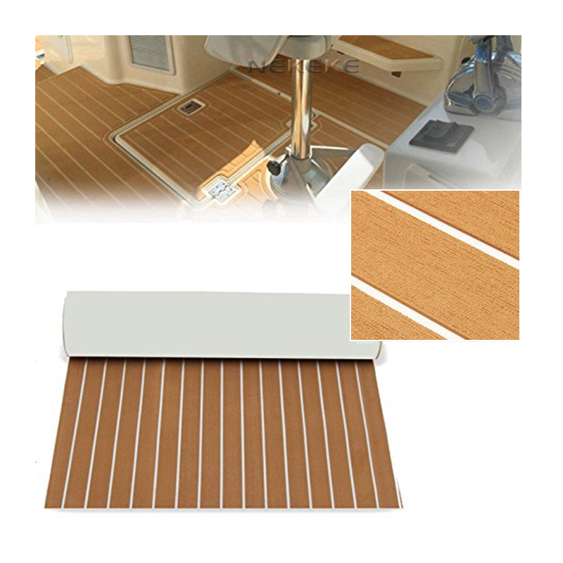 Hot sell NEKEKE light Brown and White Lines mat form China synthetic teak deck flooring