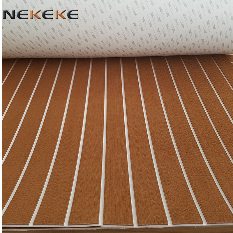 Hot sell NEKEKE light Brown and White Lines mat form China synthetic teak deck flooring