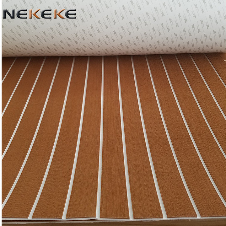 Hot sell NEKEKE light Brown and White Lines mat form China synthetic teak deck flooring