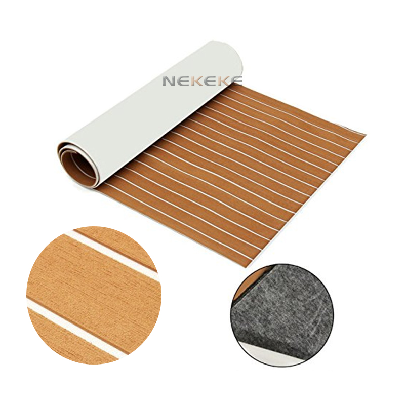 Hot sell NEKEKE light Brown and White Lines mat form China synthetic teak deck flooring