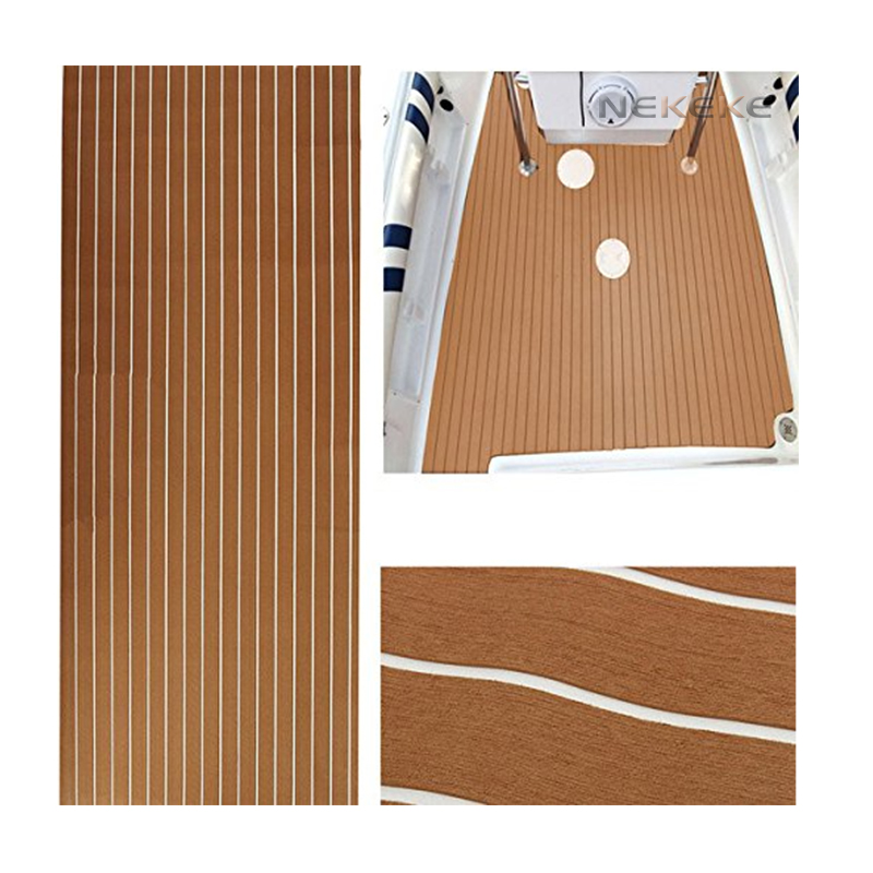 Hot sell NEKEKE light Brown and White Lines mat form China synthetic teak deck flooring