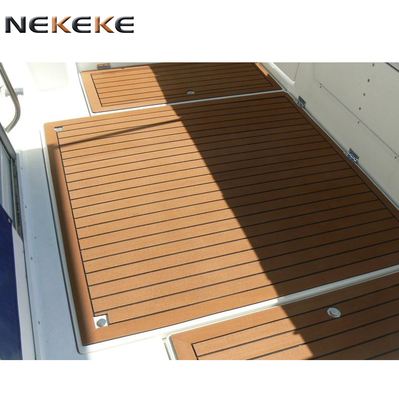 Hot sell NEKEKE light Brown and White Lines mat form China synthetic teak deck flooring