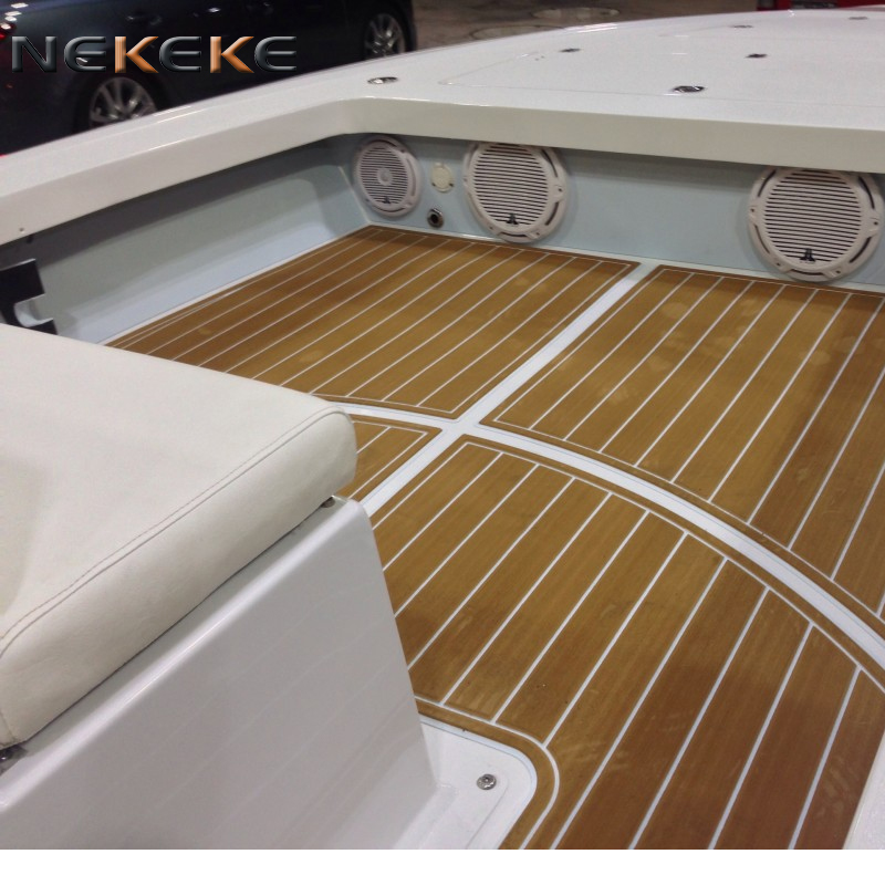 Hot sell NEKEKE light Brown and White Lines mat form China synthetic teak deck flooring