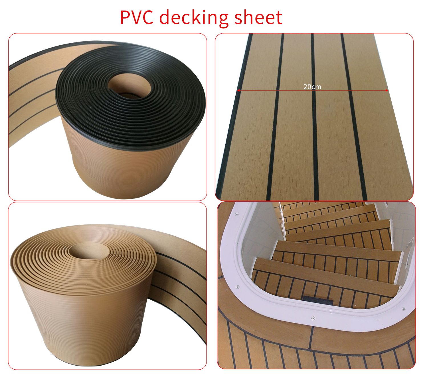 25 Meter Roll 200mm Wide With Black Caulking Line Synthetic Teak composite PVC decking