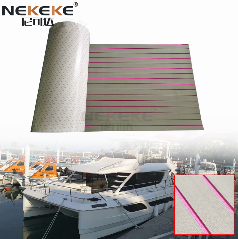 Boat Yacht Marine EVA Deck Foam Sheet 120*240*0.6 cm Light Gray + Pink Lines