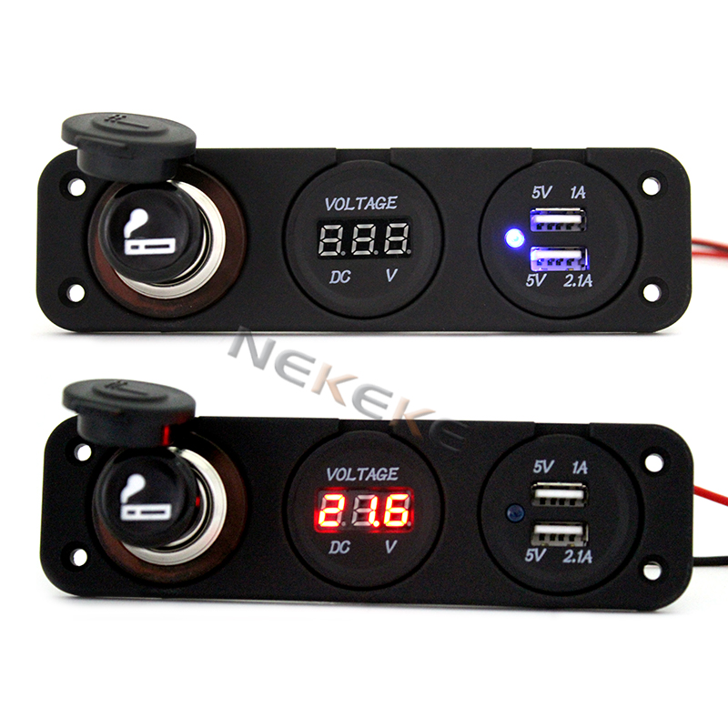 DIY Module Panel Dual USB Car Socket with Cigarette Lighter Digital Voltmeter display electric Socket For Car Boat Moto ATV UTV