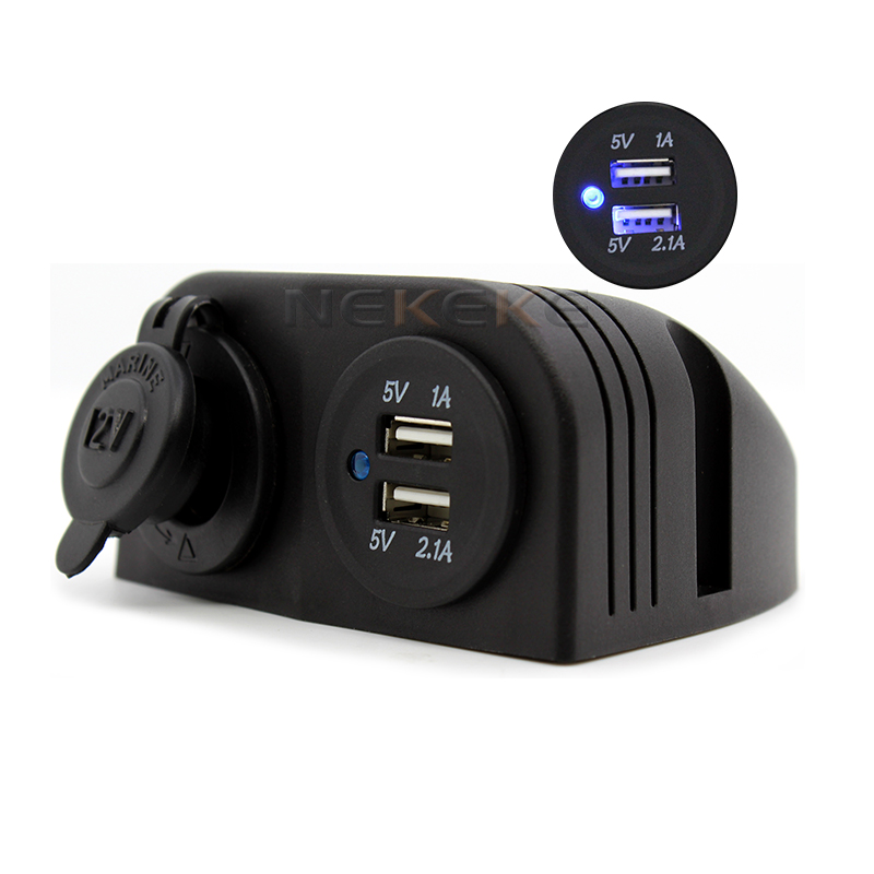 Autos Truck Dual 3.1A Blue USB Charger 12V Cigarette Lighter Outlet Socket