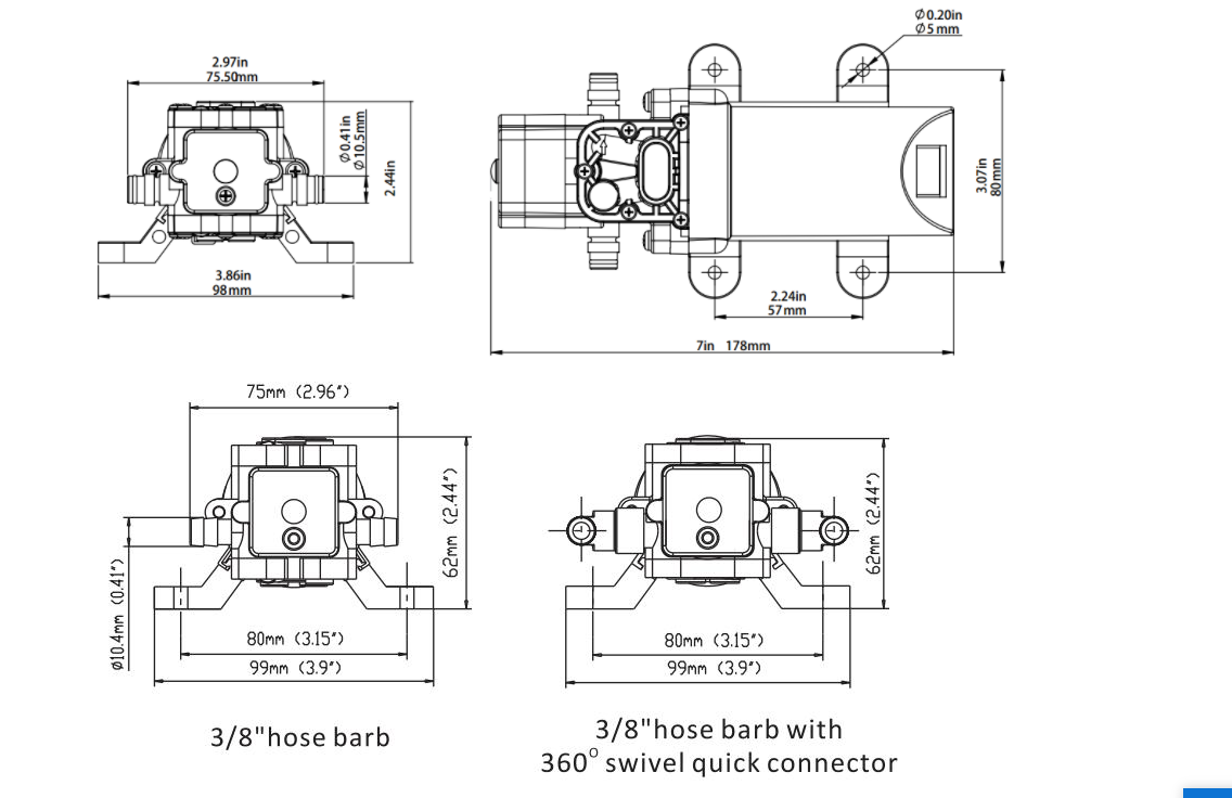 12V/24V water pressure diaphragm MINI pump 4.0LPM 80PSI