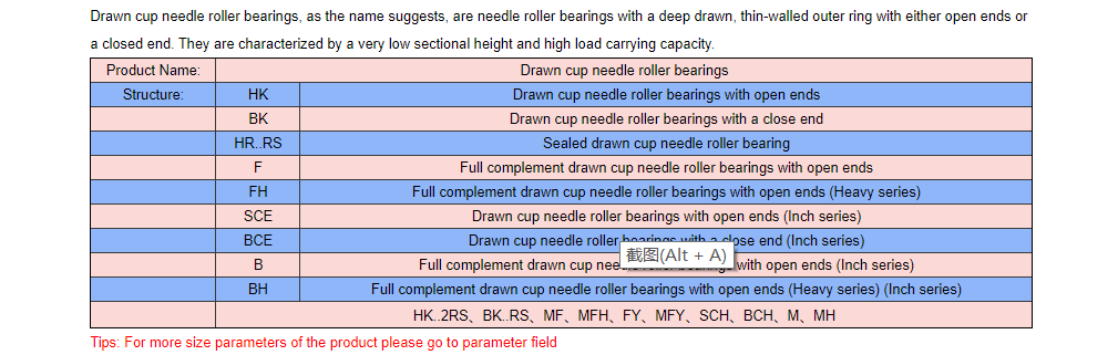 HK series-drawn cup needle roller bearings