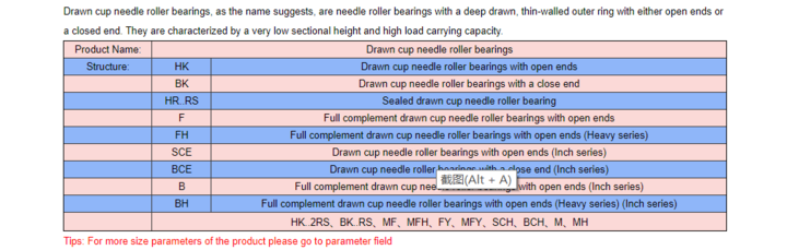 HK series-drawn cup needle roller bearings
