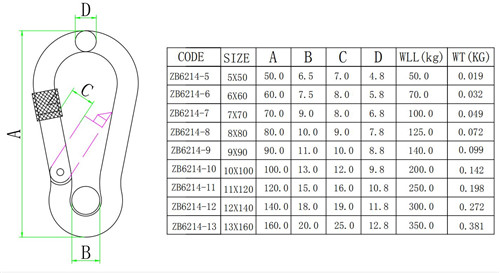 High Quality Stainless Steel Safety Spring Carabiner with scew nut